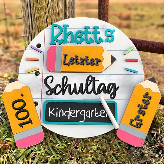 Letzter Schultag Schild – Personalisierte Tafel mit austauschbaren Deko-Elementen