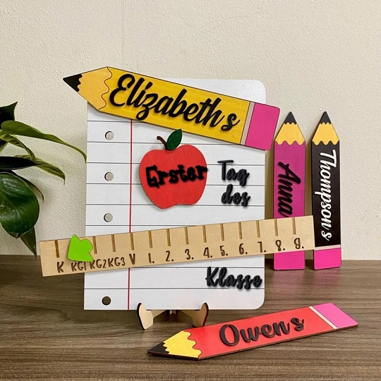 Erster und letzter Schultag Foto-Tafel – Schild mit Namensgravur und Datum