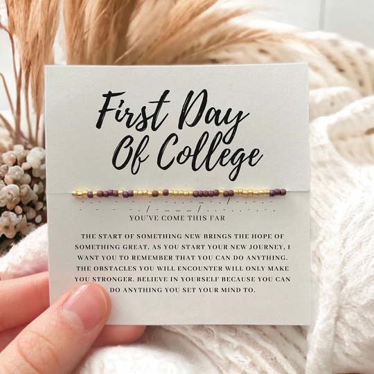 First Day of College Gift – Personalized Morse Code Bracelet High School Graduation Moving Away To University