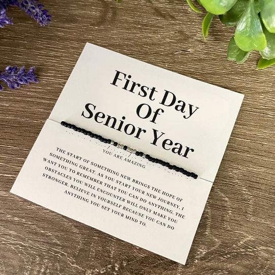 First Day of Senior Year Secret Message School Bracelet – Custom Morse Code Jewelry for Friends