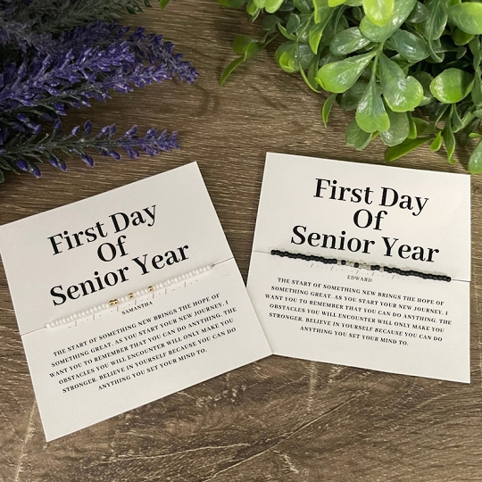First Day of Senior Year Secret Message School Bracelet – Custom Morse Code Jewelry for Friends