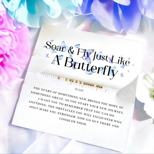 Soar & Fly Just like a Butterfly Inspirational Back to School Gift – Morse Code Bracelet with Custom Word or Name
