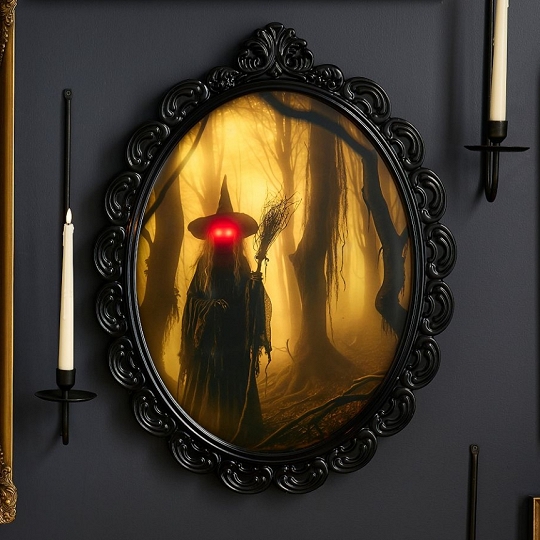 2025 Halloween Hologram Witch's Woods Mirror – Spooky Indoor Decor for Bedroom or Party