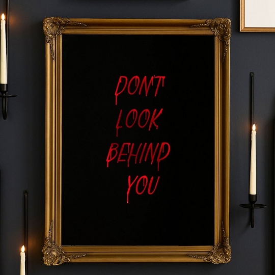 2025 Halloween Hologram Don't Look Behind You Red Mirror – Spooky Indoor Decor for Bedroom or Party