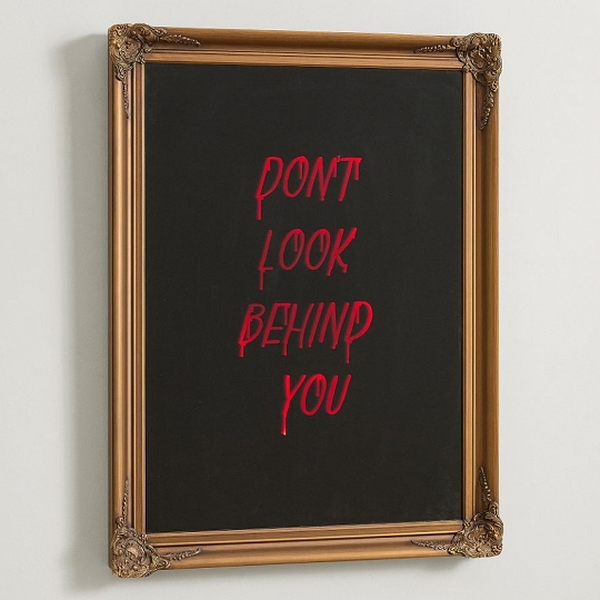 2025 Halloween Hologram Don't Look Behind You Red Mirror – Spooky Indoor Decor for Bedroom or Party