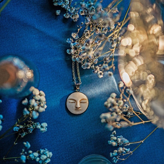 Moon Face Necklace – Whimsigoth Celestial Pendant, Goth & Witch Jewelry