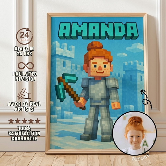 Personalisiertes Portrait im Minecraft-Stil vom Foto - Personalisiertes Geschenk für Ihren Liebsten