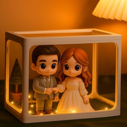 Personalized 3D Couple Figurine – Custom Glass Dollhouse Scene Display, Unique Anniversary Gift & Home Decor