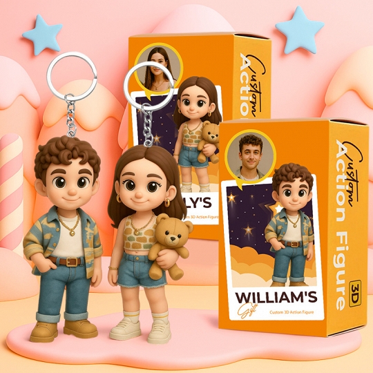 Custom 3D Photo Keychain – Handmade Mini Figurine Keepsake, Perfect Personalized Gift