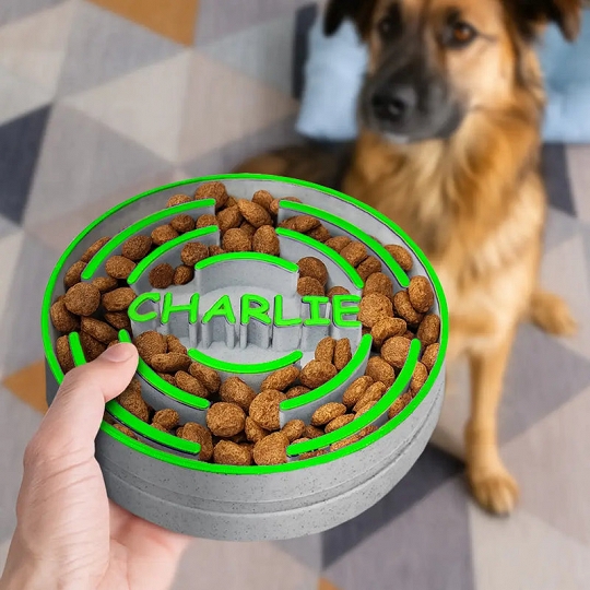 Custom Dog Name Slow Feeder Bowl – Maze Pattern Helps Promote Healthy Eating