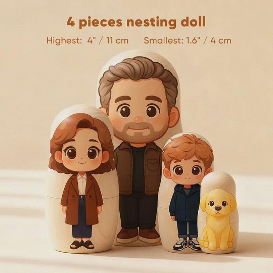 Custom Cartoon-Style Matryoshka Family Set – Personalized Photo Dolls