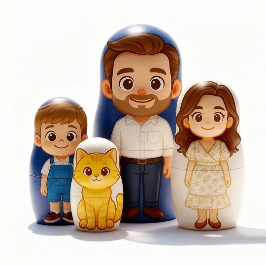 Cartoon Portrait Nesting Doll Set – Custom Handmade Family Figures