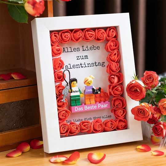 Custom Paar Minifiguren mit Holzrahmen – Kreative Geschenkidee für Verliebte