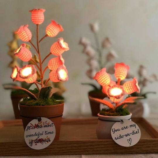 Crochet Lily of the Valley Night Light Handmade Flower Lamp Valentines Day Gift