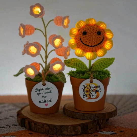 Handmade Crochet Flower Lamp Crochet Lily Knitted Sunflower