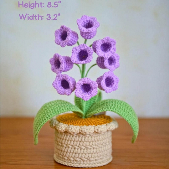 Crochet Lily of the Valley Light Handmade Knitted Flower in Pot