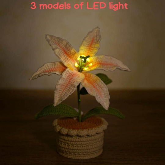 Crochet Big Lily Personalized Birth Flower in Pot Knitted Lily Light Easter Gift