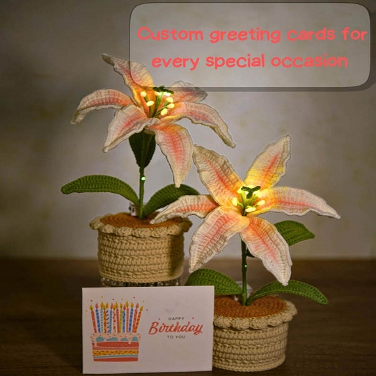 Crochet Big Lily Personalized Birth Flower in Pot Knitted Lily Light Easter Gift