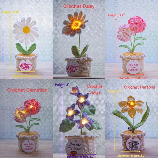 Crochet Birth Month Flower Personalized Handmade Birth Flower Light Gift for Her