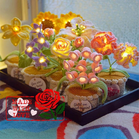 Crochet Birth Month Flower Personalized Handmade Birth Flower Light Gift for Her