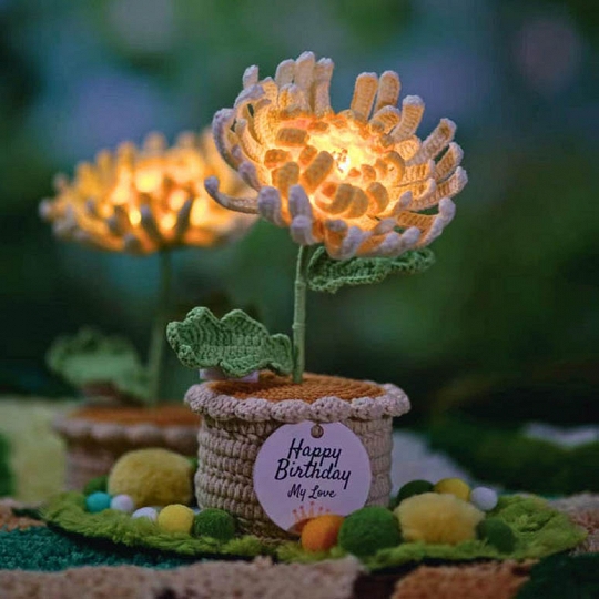 Handmade Crochet Chrysanthemum Birth Month Flower Night Light Gift for Her