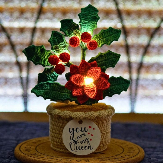 Crochet Holly Flower Handmade Birth Month Flower December Birth Gift for Her