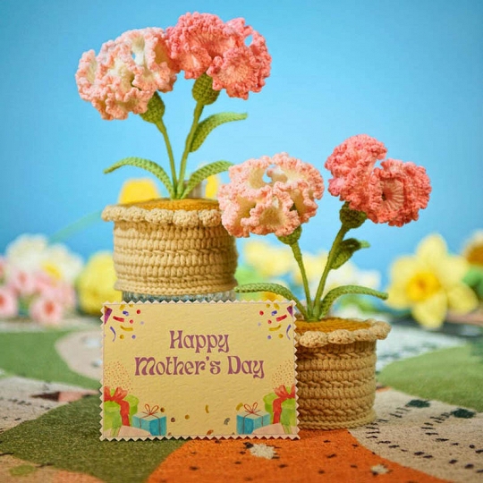 Crochet Carnation Personalized Gift with Greeting Card Flower Night Light