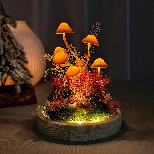 Artisan Mushroom Lamp Handmade Wooden Night Light