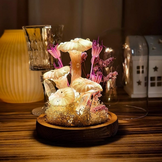 Handcrafted Mushroom Lamp Natural Wood Table Light