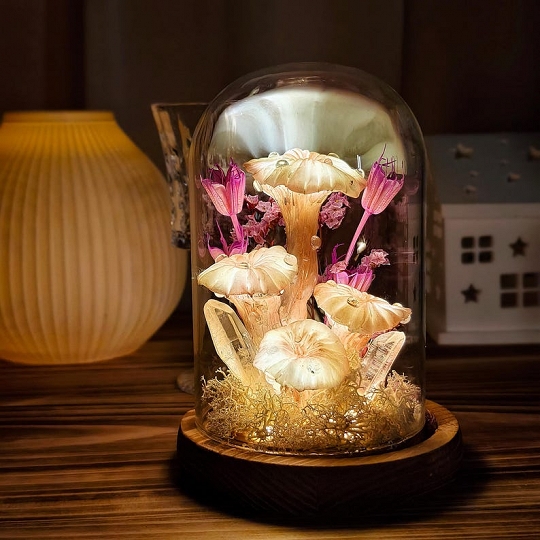 Handcrafted Mushroom Lamp Natural Wood Table Light