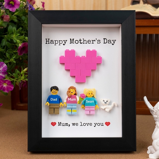 Custom Family Minifigure Portrait in Frame – Mother’s Day Home Decor Gift