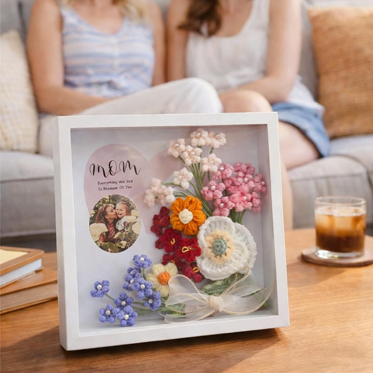Custom Photo Crochet Flower Frame for Mom