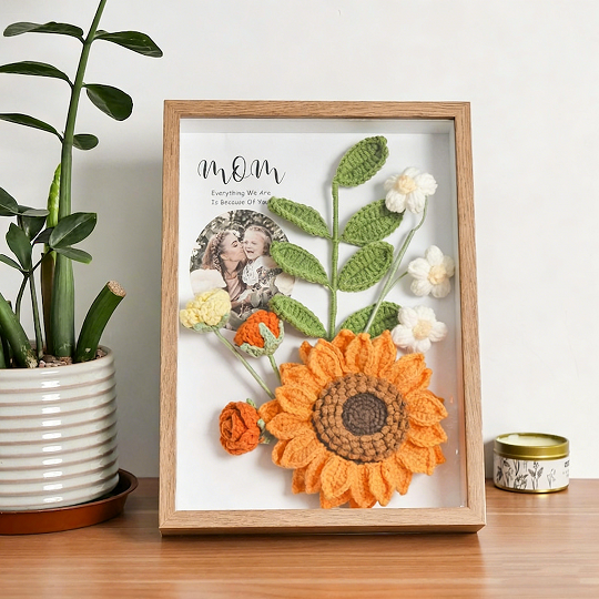 Personalized Photo Frame with Crochet Flowers