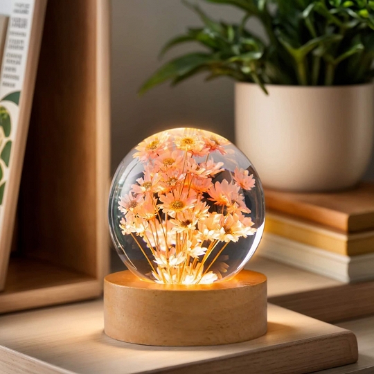 Handmade Flower Resin Lamp – Gift for Mom