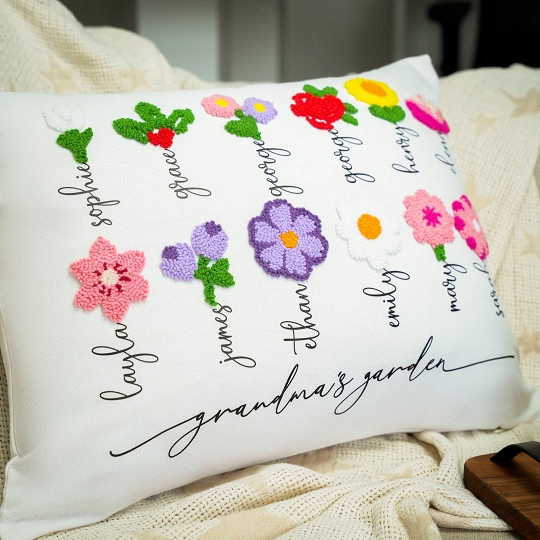 Individuelles Oma Geschenk Nadelkissen mit Name – Nana’s Garten Birth Flower Punch Kissen personalisiert
