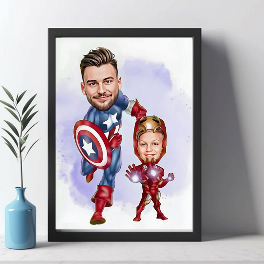 Custom Super Dad and Son Cartoon Portrait, Super Dad Portrait, Dad's Gift, Super Dad Caricature, Superhero Caricature, Caricature from Photo