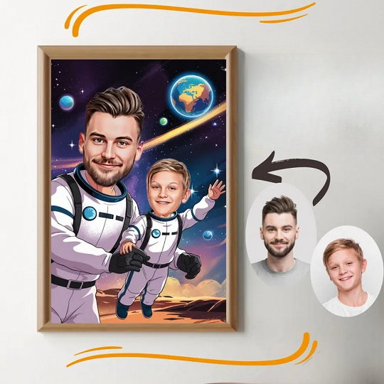Custom Super Dad and Son Cartoon Portrait, Super Dad Portrait, Dad's Gift, Super Dad Caricature, Superhero Caricature, Caricature from Photo