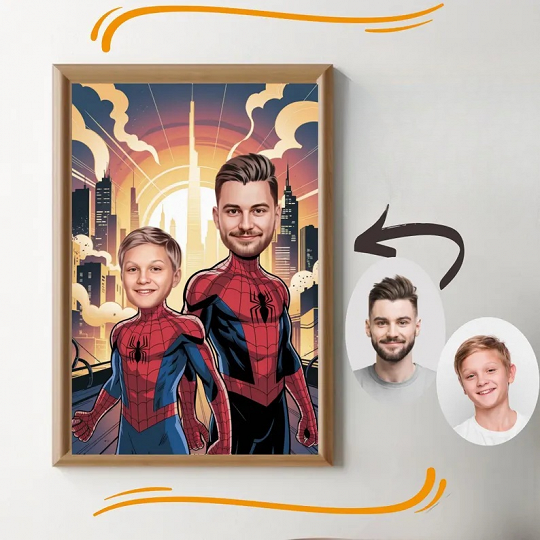 Custom Super Dad and Son Cartoon Portrait, Super Dad Portrait, Dad's Gift, Super Dad Caricature, Superhero Caricature, Caricature from Photo