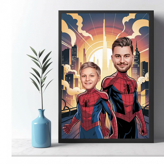 Custom Super Dad and Son Cartoon Portrait, Super Dad Portrait, Dad's Gift, Super Dad Caricature, Superhero Caricature, Caricature from Photo