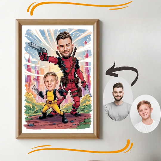 Custom Super Dad and Son Cartoon Portrait, Super Dad Portrait, Dad's Gift, Super Dad Caricature, Superhero Caricature, Caricature from Photo