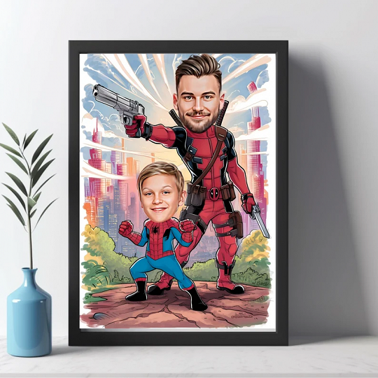 Custom Super Dad and Son Cartoon Portrait, Super Dad Portrait, Dad's Gift, Super Dad Caricature, Superhero Caricature, Caricature from Photo