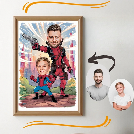 Custom Super Dad and Son Cartoon Portrait, Super Dad Portrait, Dad's Gift, Super Dad Caricature, Superhero Caricature, Caricature from Photo