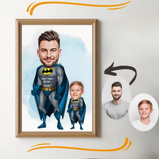 Custom Super Dad and Son Cartoon Portrait, Super Dad Portrait, Dad's Gift, Super Dad Caricature, Superhero Caricature, Caricature from Photo