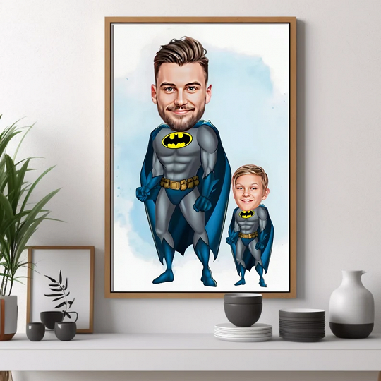 Custom Super Dad and Son Cartoon Portrait, Super Dad Portrait, Dad's Gift, Super Dad Caricature, Superhero Caricature, Caricature from Photo