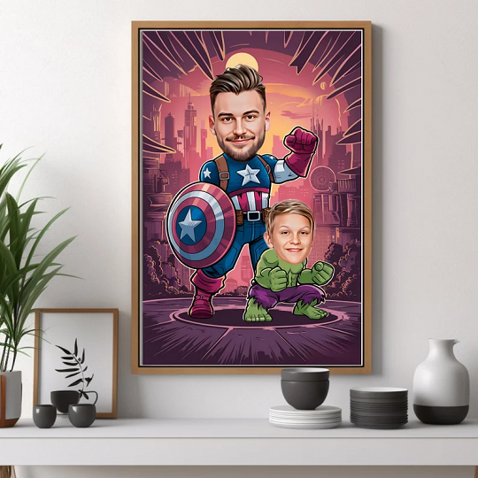 Custom Super Dad and Son Cartoon Portrait, Super Dad Portrait, Dad's Gift, Super Dad Caricature, Superhero Caricature, Caricature from Photo