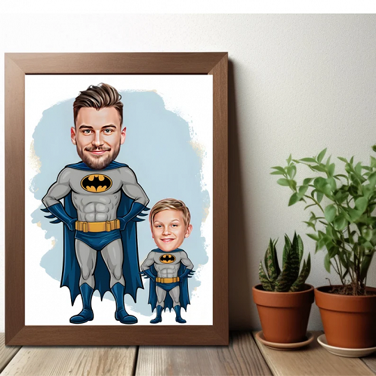 Custom Super Dad and Son Cartoon Portrait, Super Dad Portrait, Dad's Gift, Super Dad Caricature, Superhero Caricature, Caricature from Photo