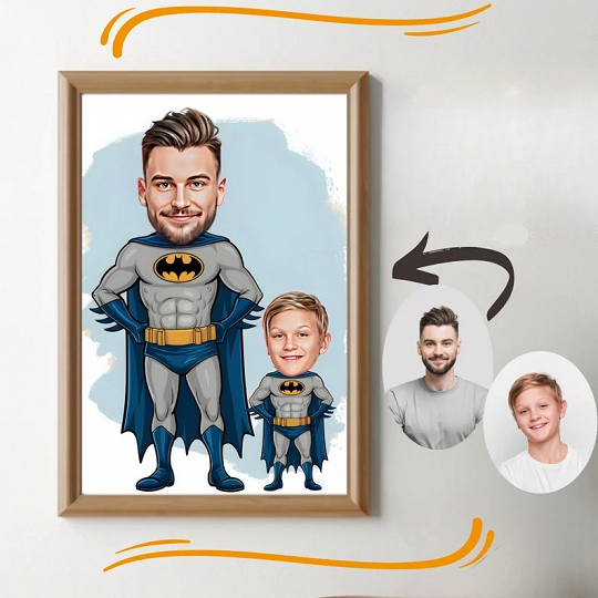 Custom Super Dad and Son Cartoon Portrait, Super Dad Portrait, Dad's Gift, Super Dad Caricature, Superhero Caricature, Caricature from Photo