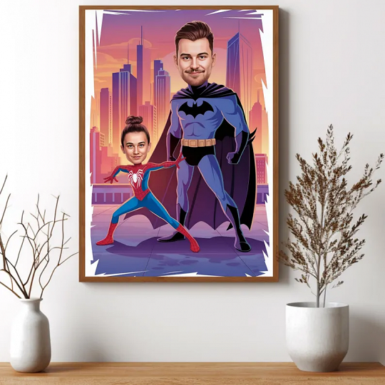 Custom Super Dad and Daughter Cartoon , Super Dad Portrait, Dad's Gift, Super Dad Caricature, Superhero Caricature, Caricature from Photo