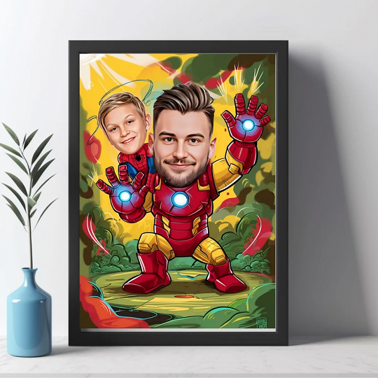Custom Super Dad and Son Cartoon Portrait, Super Dad Portrait, Dad's Gift, Super Dad Caricature, Superhero Caricature, Caricature from Photo