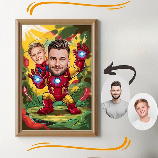 Custom Super Dad and Son Cartoon Portrait, Super Dad Portrait, Dad's Gift, Super Dad Caricature, Superhero Caricature, Caricature from Photo